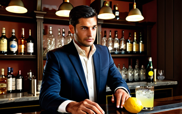 Ethical Bartender**
"A professional bartender, fully clothed in appropriate bar attire, carefully refusing to serve an additional alcoholic drink to a slightly inebriated customer. The scene takes place in a warmly lit, upscale bar setting with a variety of bottles in the background. The bartender is offering a glass of sparkling water with a slice of lemon instead. Safe for work, appropriate content, perfect anatomy, natural proportions, professional, modest, responsible service of alcohol, well-formed hands."
**