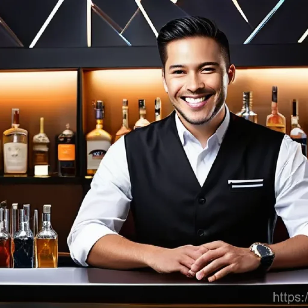 바텐더의 새로운 직업적 도전 - 0: Blending Tech and Tradition**

"A contemporary bartender, exuding professionalism and efficiency,...