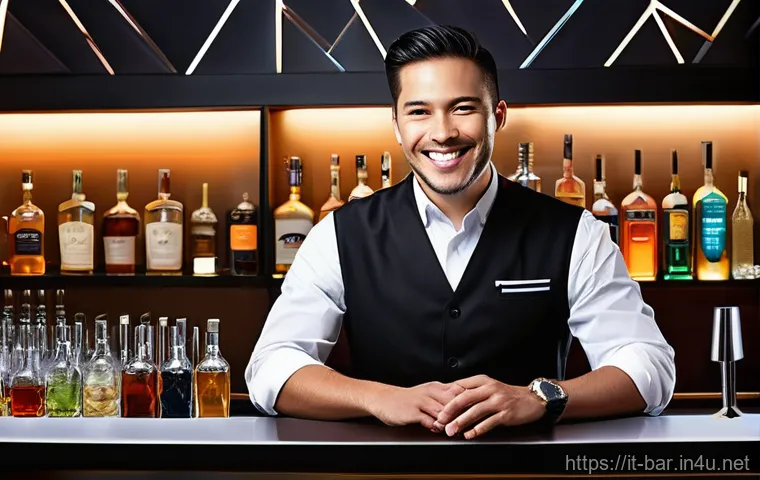 바텐더의 새로운 직업적 도전 - 0: Blending Tech and Tradition**
"A contemporary bartender, exuding professionalism and efficiency,...