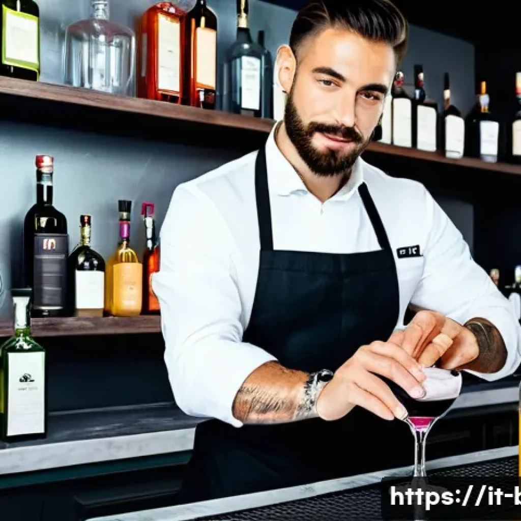 바텐더 이직 성공 사례 - A professional bartender attending a modern mixology workshop in Milan, Italy, surrounded by various...