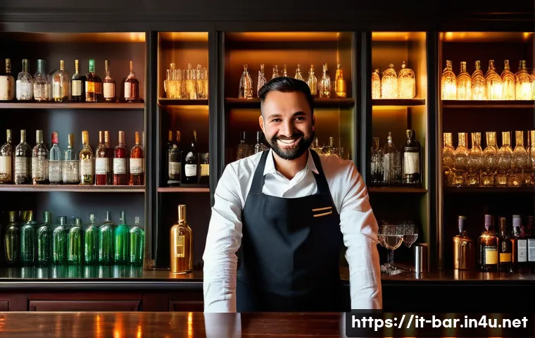 바텐더 직업의 보람과 의미 - A cozy, stylish Italian cocktail bar interior in Milan during the evening, with a warm ambient light...