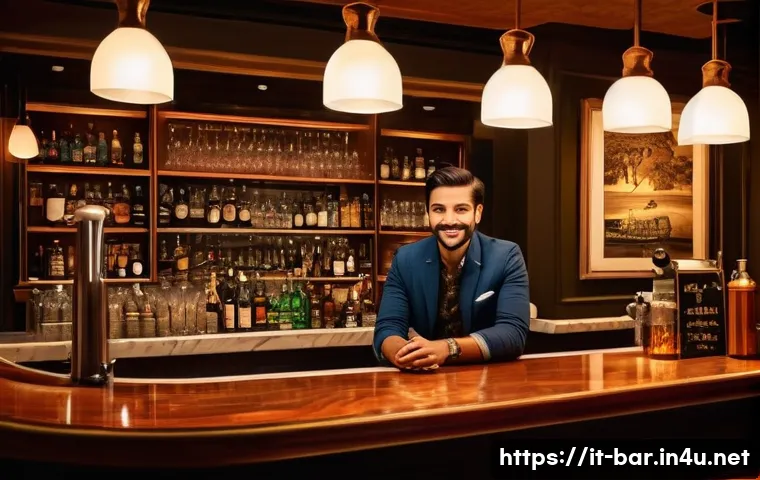 바텐더로서의 고객 만족도 관리 - A warmly lit, cozy Italian bar interior during evening hours, featuring a friendly bartender with a ...