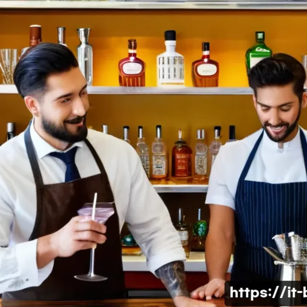 바텐더 교육 과정 비교 분석 - A modern bartending classroom scene in Italy, featuring a professional instructor demonstrating cock...