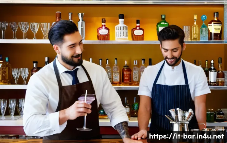 바텐더 교육 과정 비교 분석 - A modern bartending classroom scene in Italy, featuring a professional instructor demonstrating cock...