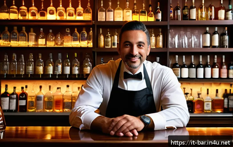 바텐더 직업 선택의 현실 - A vibrant Italian cocktail bar scene at dusk, featuring a skilled bartender creatively mixing colorf...