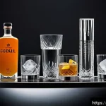 바텐더가 추천하는 칵테일 도구 - A sleek, modern home bar setup showcasing a stainless steel jigger with clear 15ml and 30ml markings...