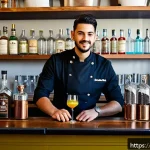 바텐더 실습 교육 추천 기관 - A professional bartending class scene inside a stylish Italian bar school, showing diverse adult stu...